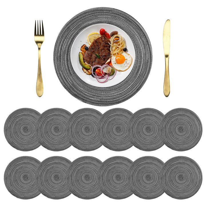 Platzsets Rund Grau Geflochten Tischsets 12er Set Hitzebeständigem Tisch Tischsets Waschbar für Küch