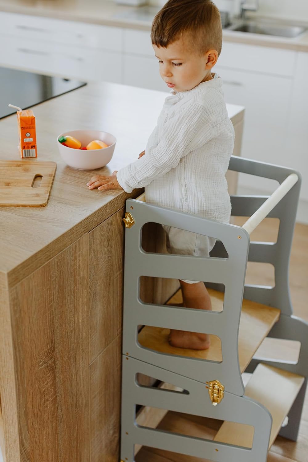 Weco Kinder-Lernturm 3 in 1 Streifendesign mit Rutsche Schreibtisch Rutsche Montessori Möbel Küchenh