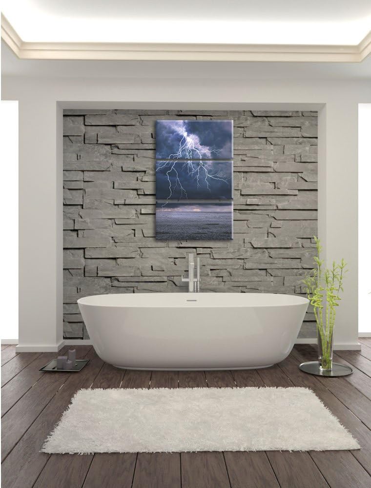 Pixxprint Gewitter über Meer als Leinwandbild | Grösse: 3 Teilig (120x80) | Wandbild| Kunstdruck | f