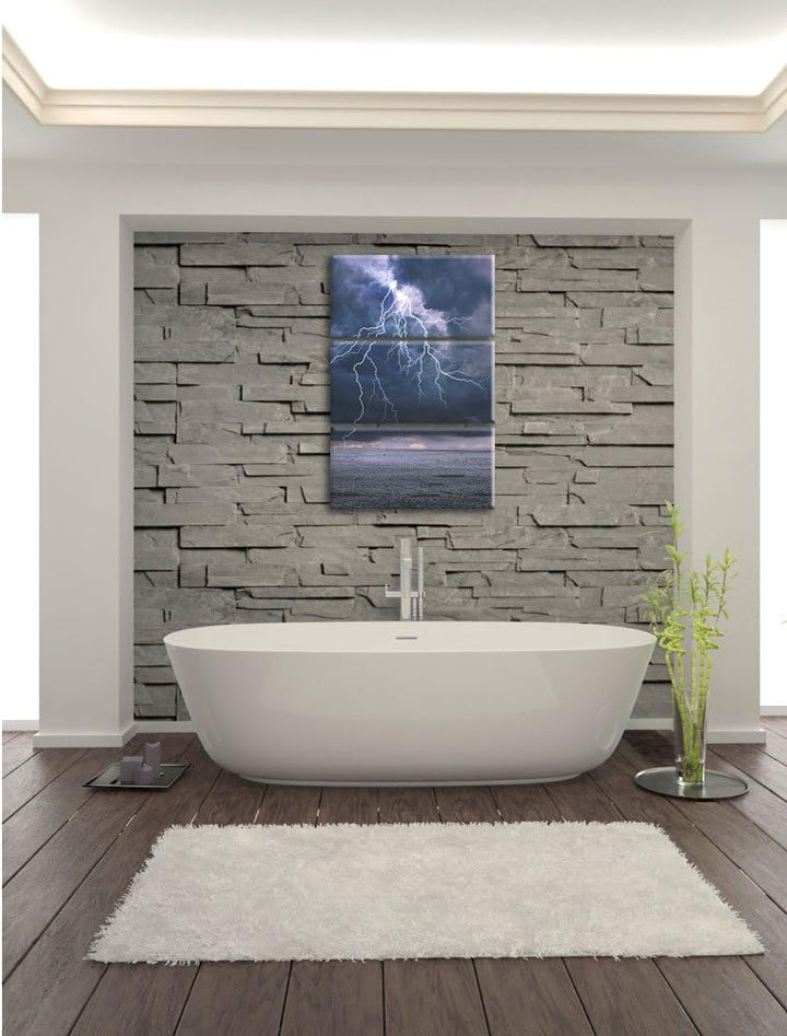 Pixxprint Gewitter über Meer als Leinwandbild | Grösse: 3 Teilig (120x80) | Wandbild| Kunstdruck | f