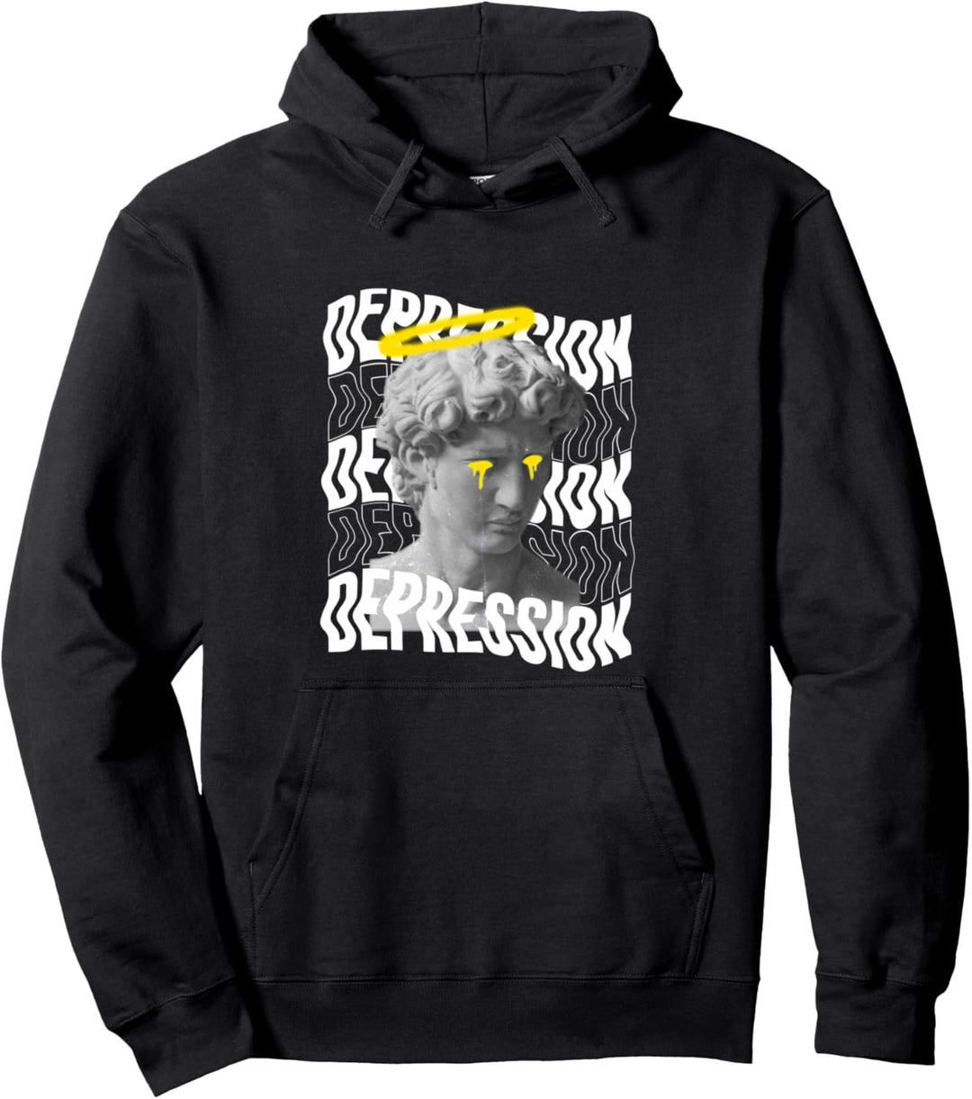 Depression Greek Sculpture - Sad Aesthetic Edgy Streetwear Pullover Hoodie