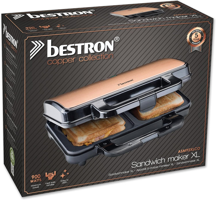 Bestron XL Sandwichmaker, Sandwich-Toaster für 2 Sandwiches in Muschelform, ideal für American Sandw