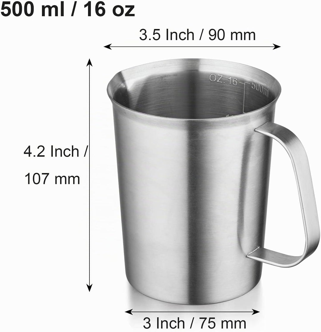 CURTA 18/8 Edelstahl Messbecher mit Griff und Ausgiesslippe, Metallkrug mit oz und ML Markierung, 50