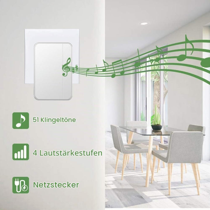 [Keine Batterie Erforderlich] Drahtlose Türklingel wasserdicht, AURTEC-Türklingel-Kit mit 2 Empfänge