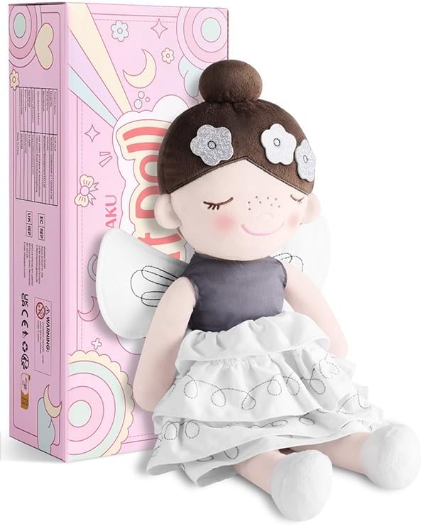 GAGAKU Weiche Stoffpuppe 40cm Schutzengel Puppen, Taufgeschenk für Baby Mädchen mit Flügeln Kuschelt