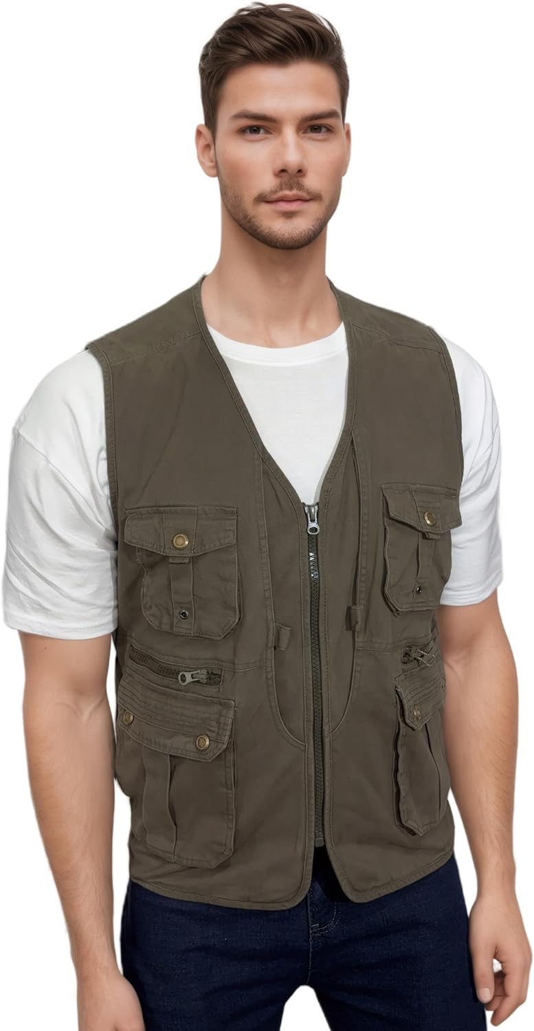 MeiLayM Herren Outdoor Weste Anglerweste mit Vielen Taschen Freizeit Jagd Herrenwesten Sommer Campin