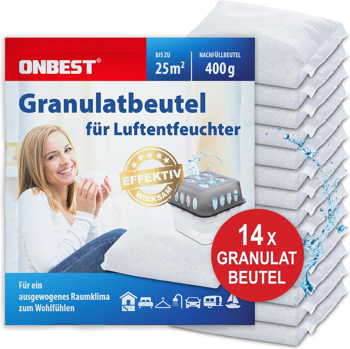 ONBEST Grosses 14 x 400g Nachfüllbeutel Granulat Set – Nachfüllpack für alle Luftentfeuchter Entfeuc