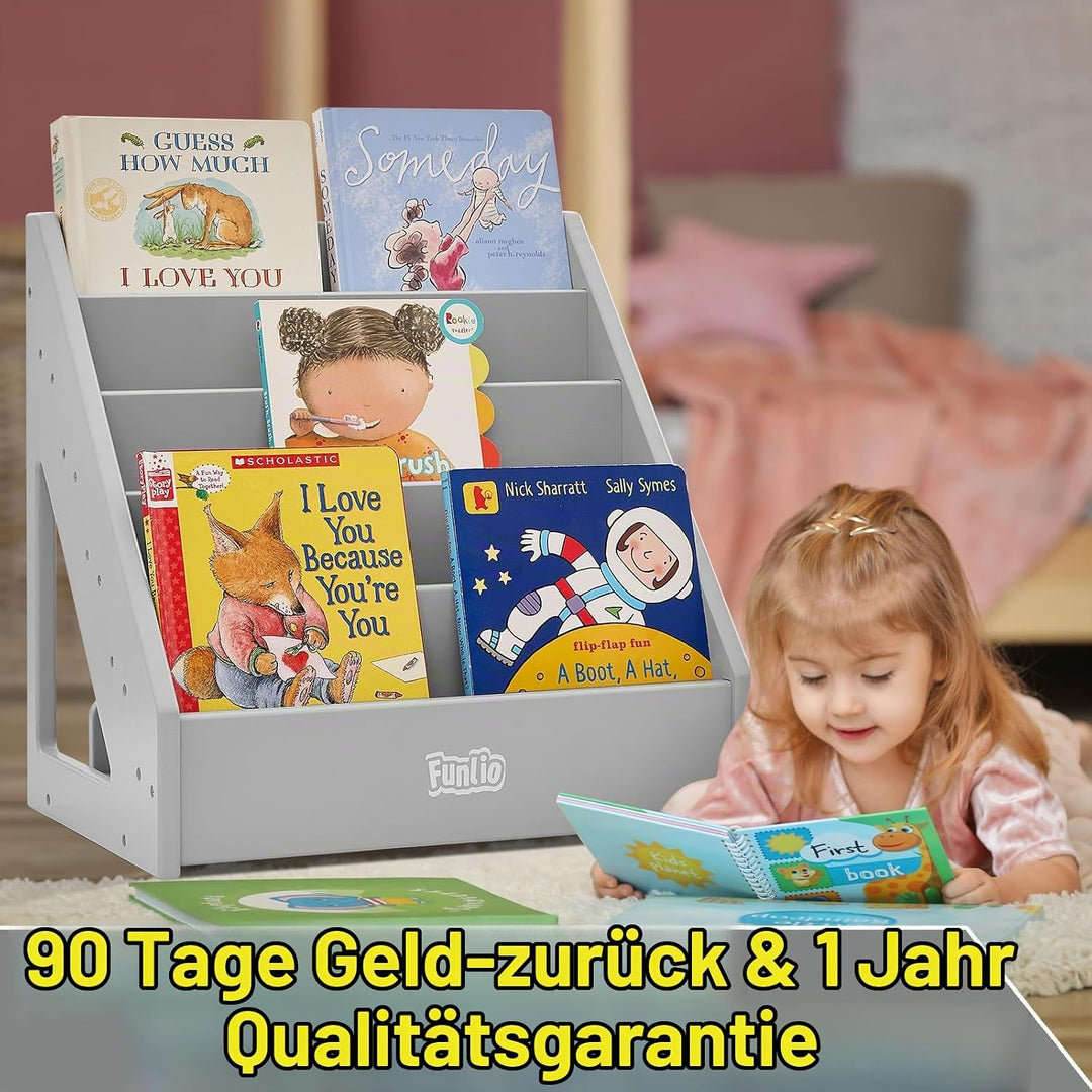 FUNLIO Montessori-Bücherregal für Kleinkinder von 1–5 Jahren, nach vorne gerichtetes Kinderbücherreg