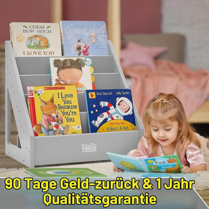 FUNLIO Montessori-Bücherregal für Kleinkinder von 1–5 Jahren, nach vorne gerichtetes Kinderbücherreg