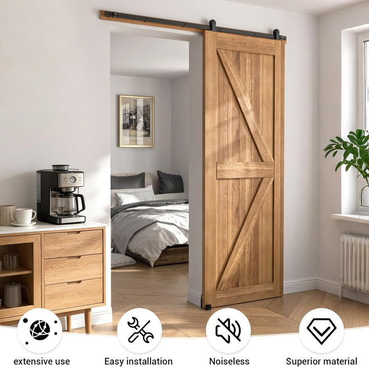 ETIASQSA 182CM/6FT Schiebetürbeschlag Schiebetürsystem Gleitschiene Holzschiebetür Schwarz Beinhalte