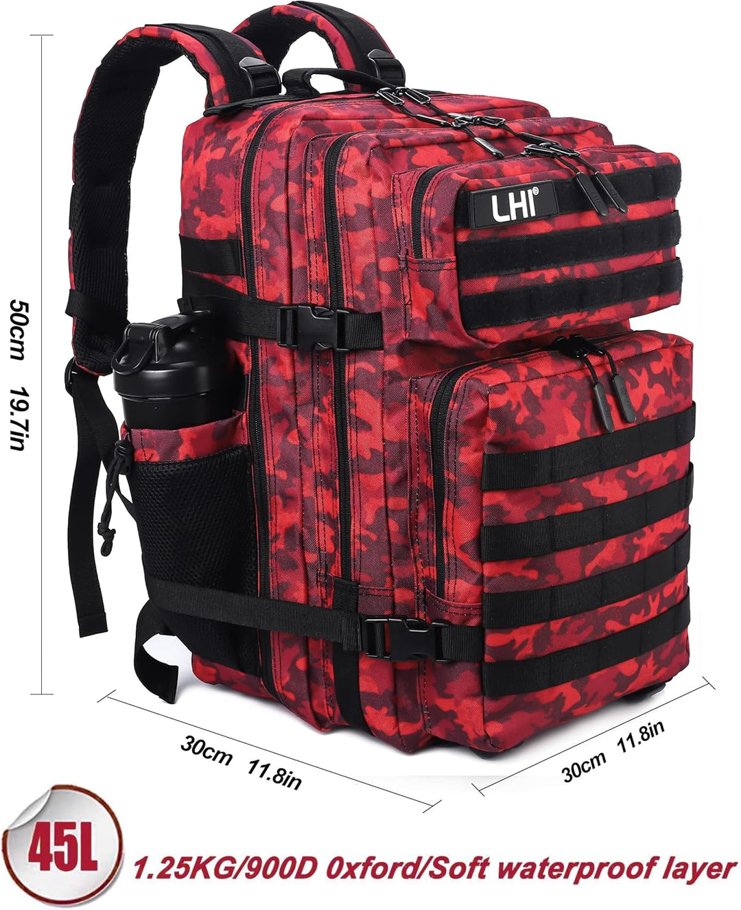 LHI Militärstil Taktischer Rucksack 45L mit MOLLE-System – Wasserdicht für Wandern, Survival, Campin