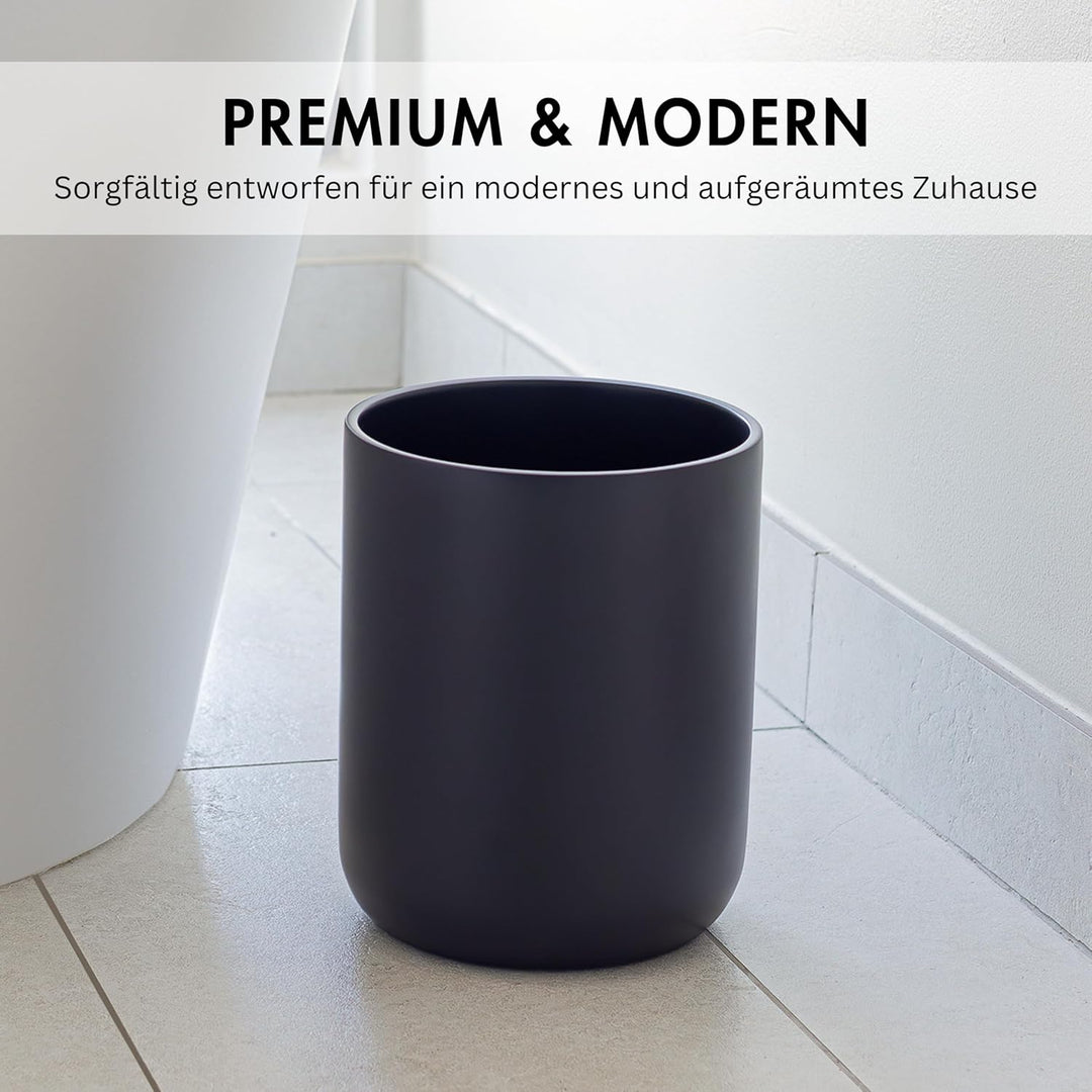 YEW DESIGN Kompakter Runder Mülleimer Mini in Schwarz Matt, 13 L / 3,5 Gallonen – Papierkorb für Bad