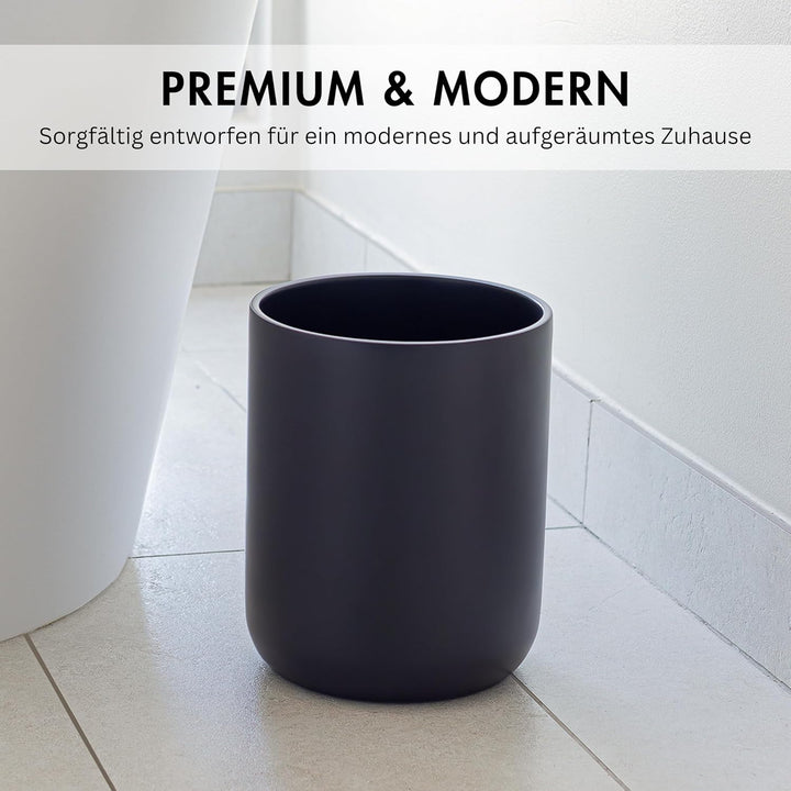 YEW DESIGN Kompakter Runder Mülleimer Mini in Schwarz Matt, 13 L / 3,5 Gallonen – Papierkorb für Bad