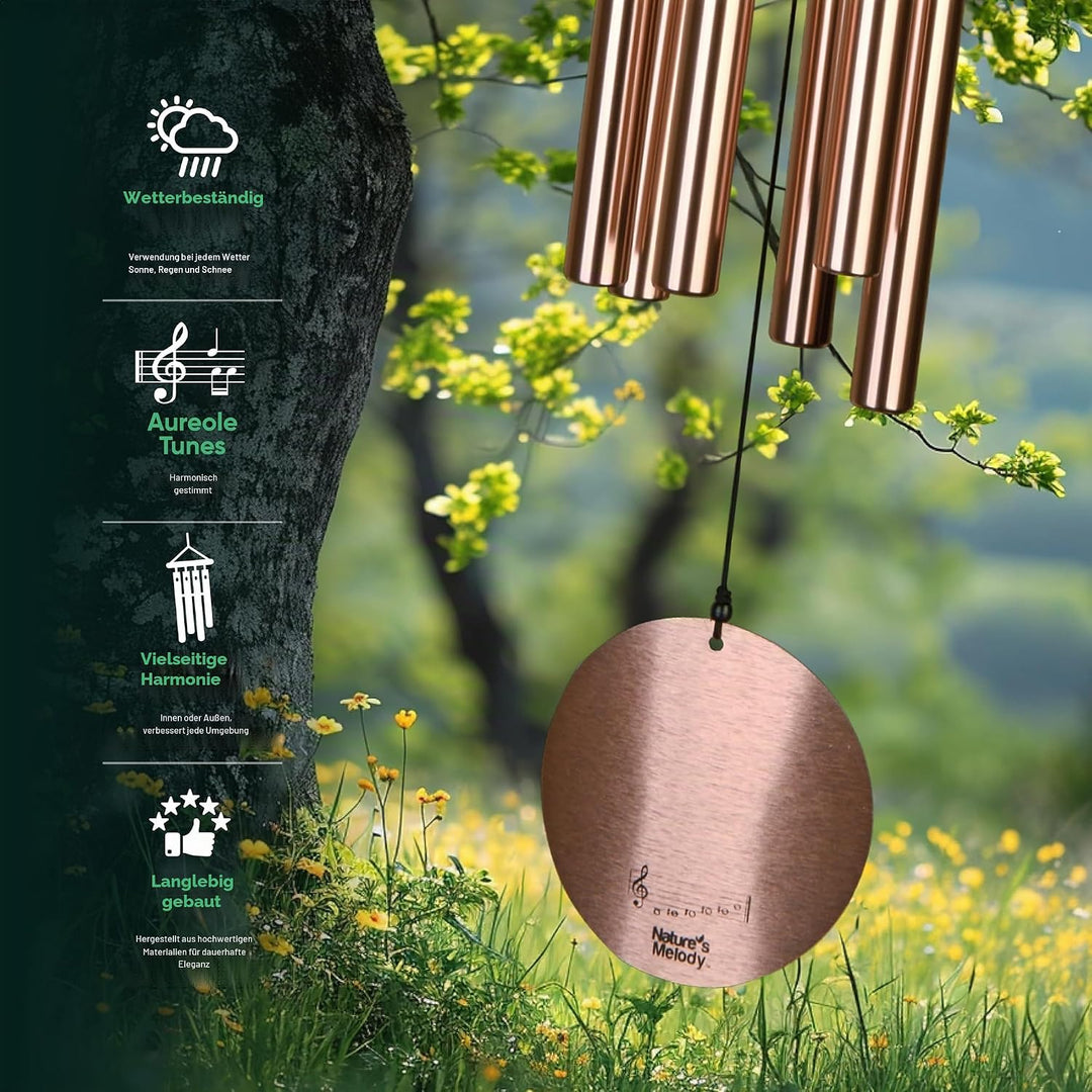 Nature's Melody Aureole Tunes Windspiel – Outdoor-Windspiel mit 6 Röhren, in B-Pentatonik gestimmt,