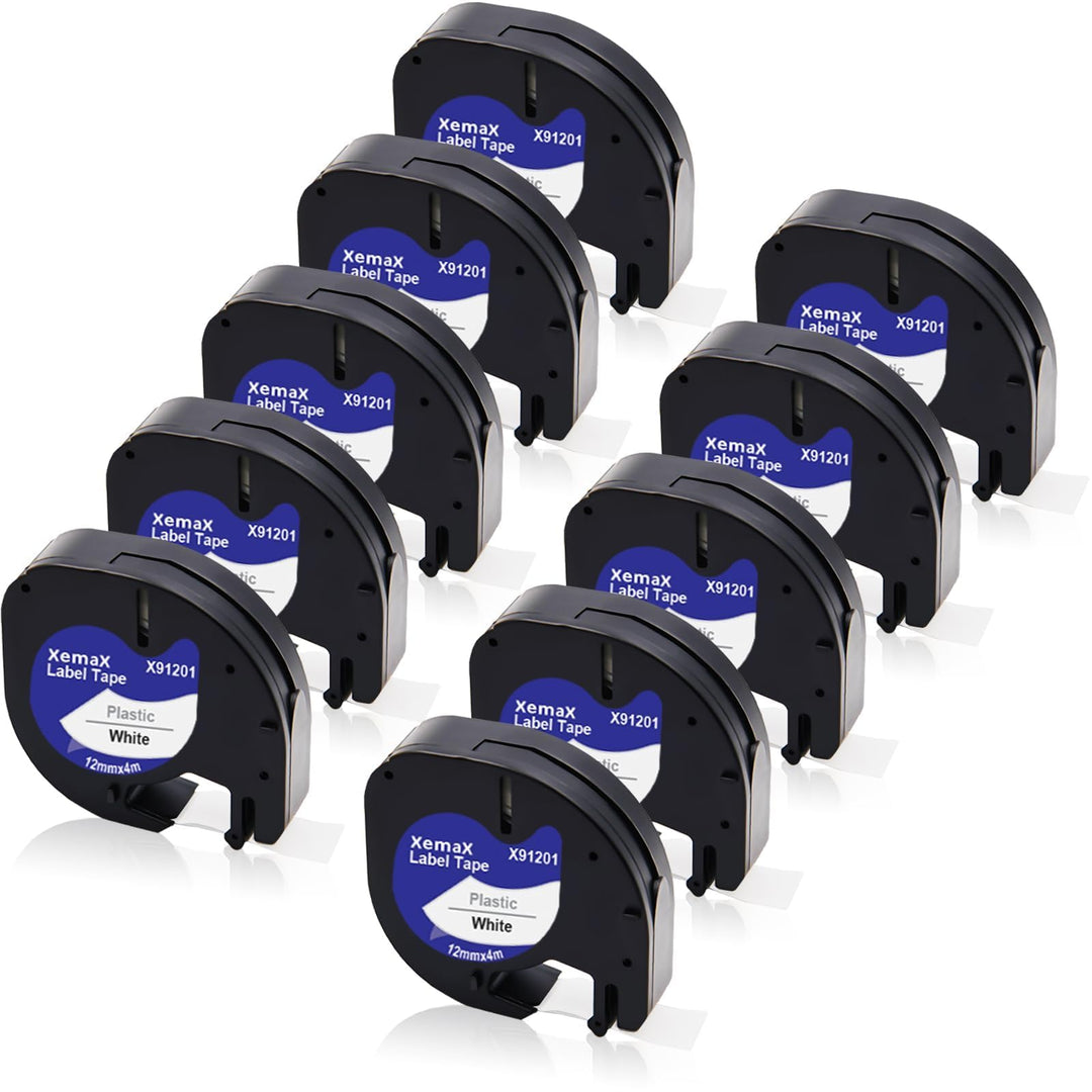 10x XemaX Etiketten Kompatibel für Dymo Letratag Etikettenband 91201 91221 S0721660 12mm x 4m Band S