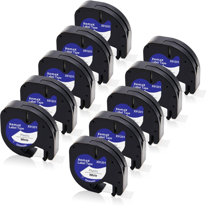 10x XemaX Etiketten Kompatibel für Dymo Letratag Etikettenband 91201 91221 S0721660 12mm x 4m Band S