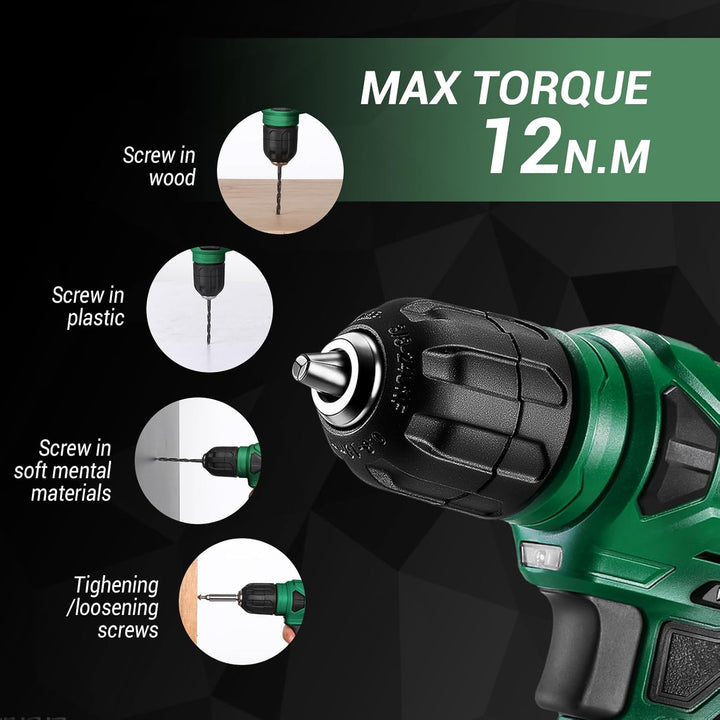 DEKOPRO 8 V Akkuschrauber, Bohrer-Set mit 3/8“ Schnellspannbohrfutter, integrierter LED, Typ-C-Lades