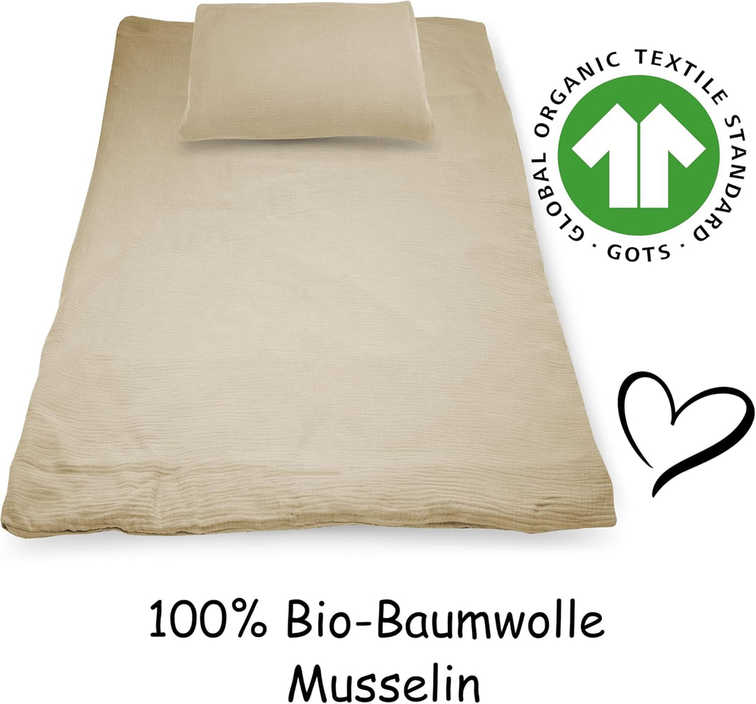PinkZebra Kinderbettwäsche Musselin 100 x 135 cm + 40 x 60 cm, Bettwäsche aus 100% Bio-Baumwolle Ohn