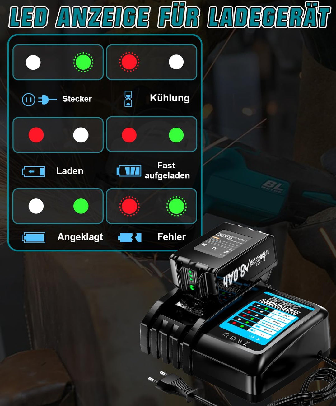 2 Stück 18V 8000mAh Ersatzakku für Makita 18V 8.0Ah Akku Li-ion BL1850 BL1850B BL1830 BL1860B BL1845