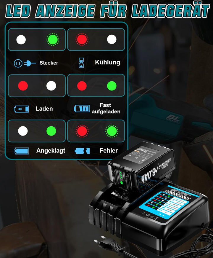 2 Stück 18V 8000mAh Ersatzakku für Makita 18V 8.0Ah Akku Li-ion BL1850 BL1850B BL1830 BL1860B BL1845