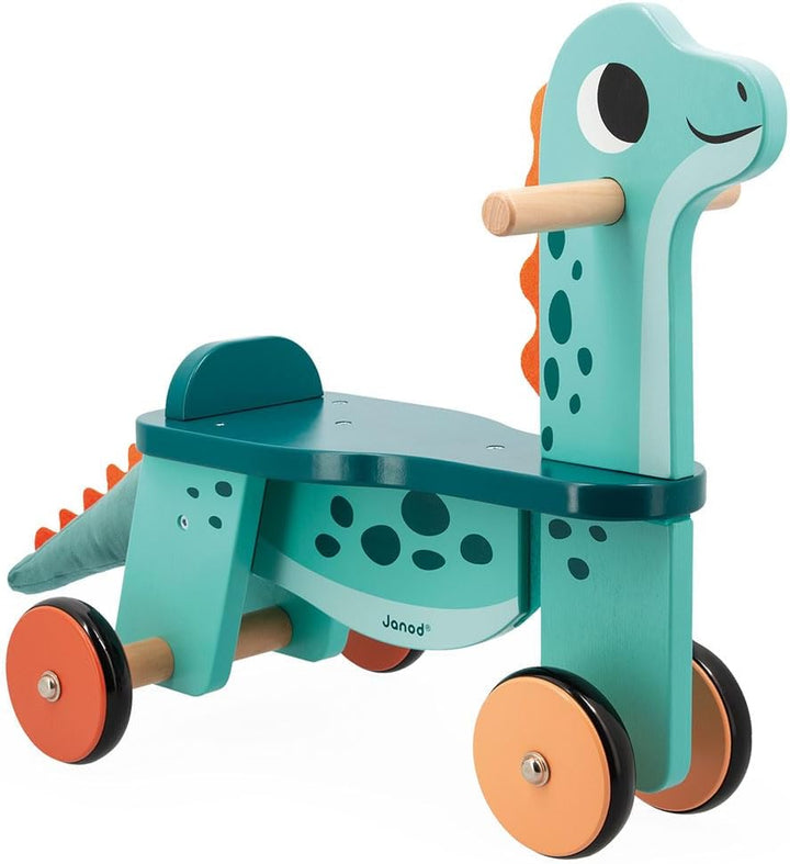 Janod Portosaurus Dinosaurier-Reittier-Sitzhöhe 21 cm-Abnehmbarer Plüschschwanz-Lernspielzeug aus FS
