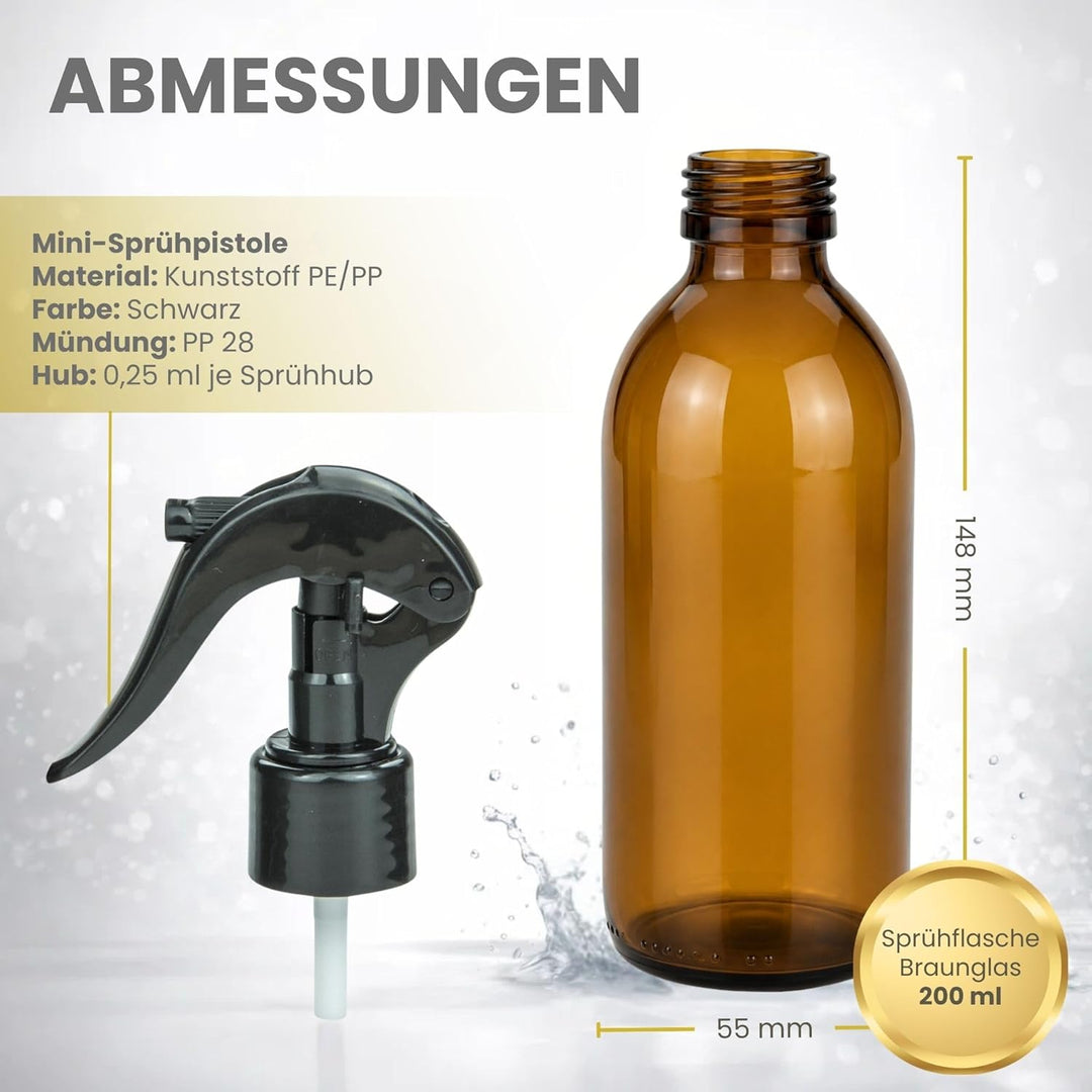 mikken 6 Sprühflaschen 200 ml Glas braun für z.B. Desinfektionsspray mit Etiketten Braun 6, Braun 6