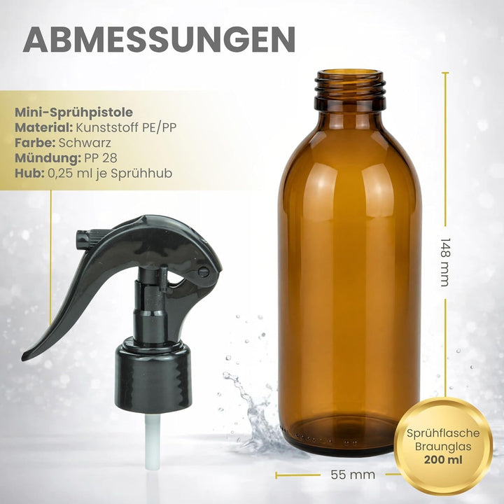 mikken 6 Sprühflaschen 200 ml Glas braun für z.B. Desinfektionsspray mit Etiketten Braun 6, Braun 6