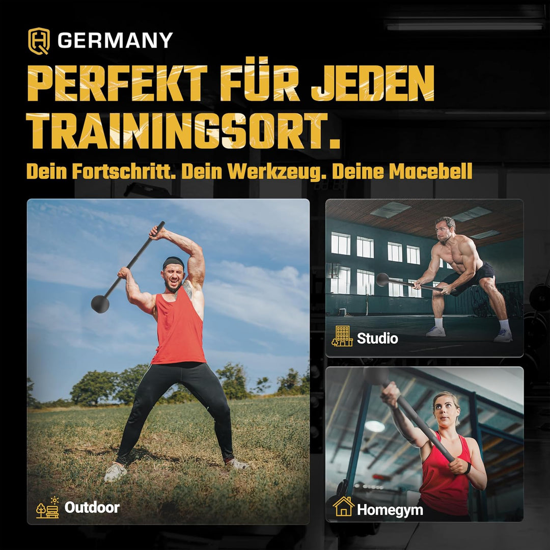 HQ Germany® Macebell [2-10kg] - 100% Stahl, ±200g Gewichtstoleranz - Pulverbeschichtete Mace Bell, G