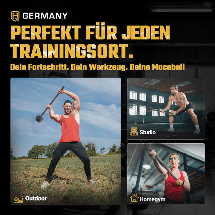 HQ Germany® Macebell [2-10kg] - 100% Stahl, ±200g Gewichtstoleranz - Pulverbeschichtete Mace Bell, G