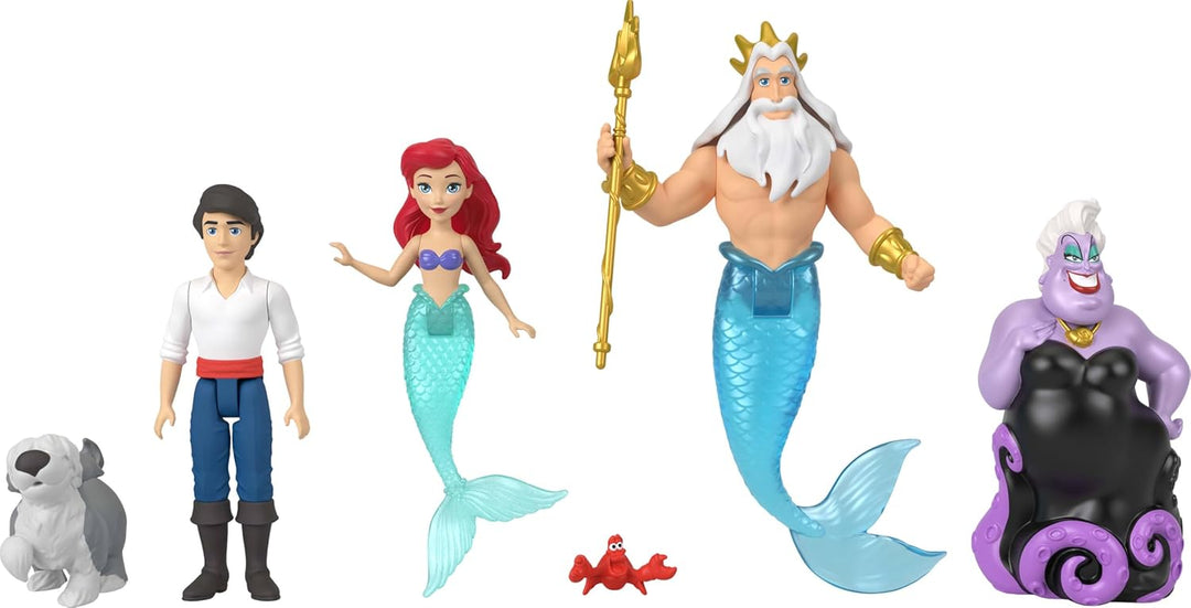 Mattel Disney Princess Toys, Arielle Mermaid Doll Story Set mit 4 kleinen Puppen, 2 Tierfiguren &amp; 1