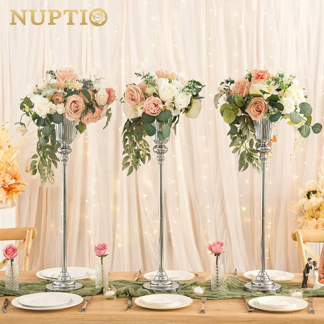NUPTIO Blumenständer Metall Silber Vase: 2 Stück 77.5cm Hoch Blumenvase Hochzeit Ständer Trompete Va