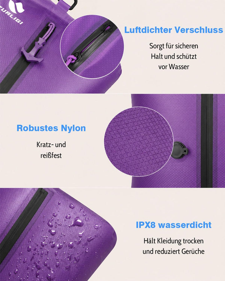 Zurligi 39L Vakuumbeutel-Reiseset mit Pumpe, Nylon, Griff, Lila, 2 Stück | Wiederverwendbare, wasser