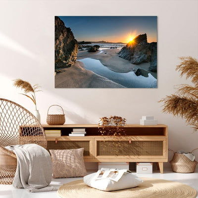 Bilder auf Leinwand 100x70cm Leinwandbild Landschaft britisch Ufer Küste Gross Wanddeko Bild Schlafz