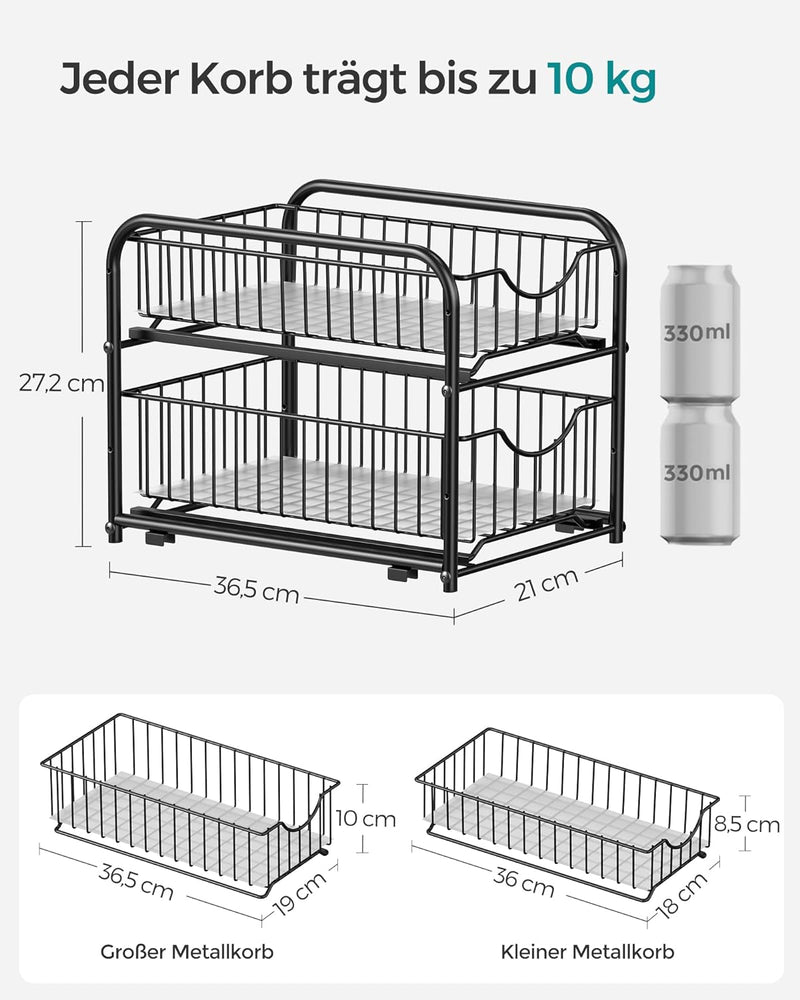 SONGMICS Küchenschrank Organizer, Küchenregal, Ordnungssystem, 2 Ebenen, stapelbar, erweiterbar, mit