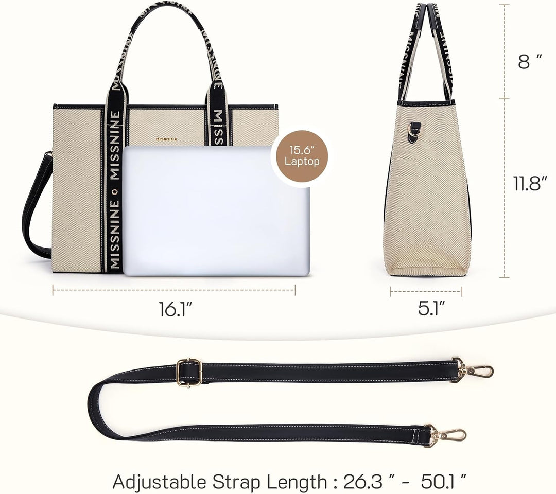 Missnine Tragetasche Canvas-Laptoptasche 15,6 Zoll Handtasche Damen Aktentasche für Damen grosse Kap
