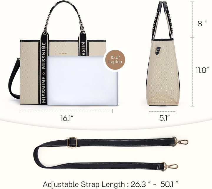 Missnine Tragetasche Canvas-Laptoptasche 15,6 Zoll Handtasche Damen Aktentasche für Damen grosse Kap