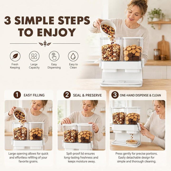 Müslispender 2er Pack, Doppelte 3L luftdichte Müsli-Speicherkiste, Cornflakes Spender Doppelte Steue