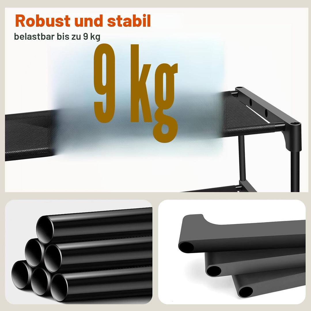 Schuhregal mit 3 Ebenen, Stapelbar Schuhregal aus Metall für 9 Paar Schuhe für Wohnzimmer, Flur, Sch