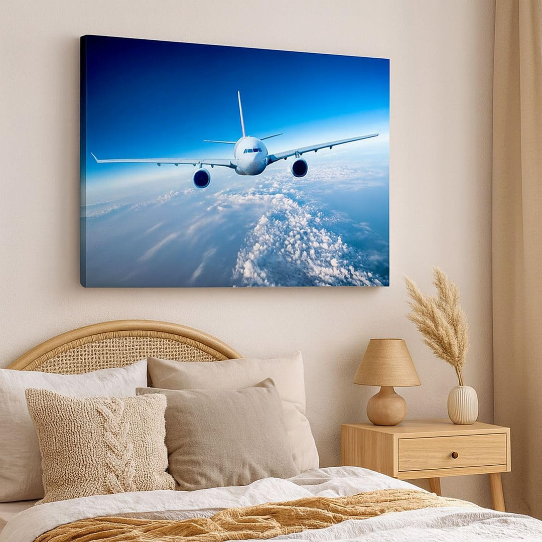 Bilder auf Leinwand 100x70cm Leinwandbild Flugzeug himmel wolken flug Gross Wanddeko Bild Schlafzimm