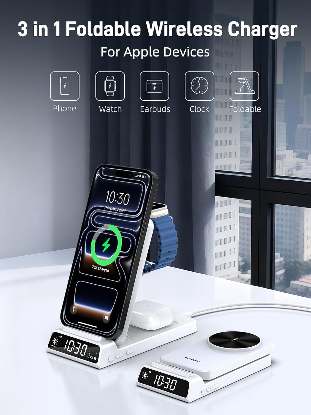 Mag-Safe Ladestation für Apple Watch und iPhone, 3 in 1 Induktive Ladestation ladegerät für iPhone 1