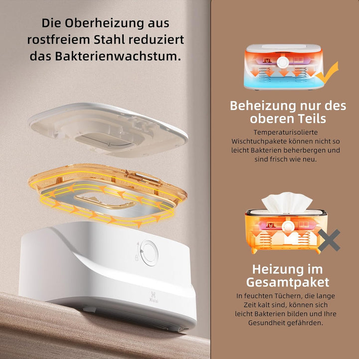 Baby-Feuchttücher-Wärmer,CEIEVER Tragbarer Windel Wipe Warmer Wipes Heizbox mit 3-stufiger Temperatu