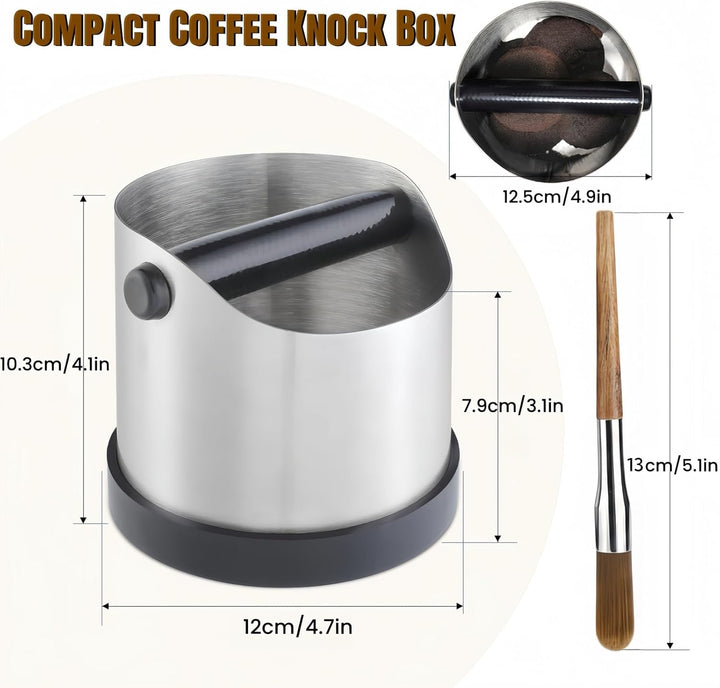 Abklopfbehälter für Siebträger, 700ml Klein Edelstahl Espresso Kaffee Knock Box, Abklopfschale Knock
