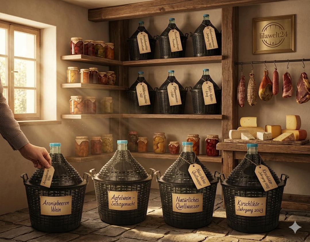 lilawelt24 Weinballon mit Korb Glasballon Gäreimer Gärballon Gärbehälter (Weinballon 15L), Weinballo