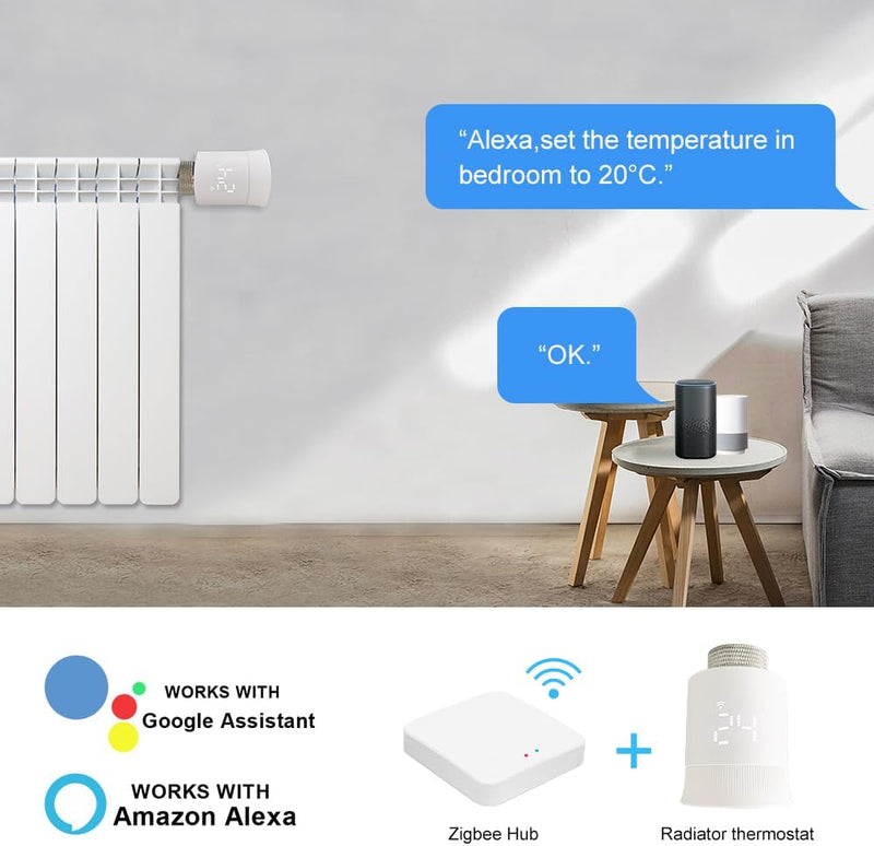 KETOTEK Smartes Heizkörperthermostat WLAN, Zigbee Thermostat Heizung mit Hub, Programmierbar Heizung
