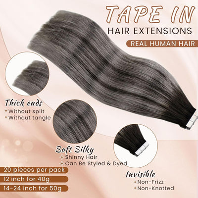 Hetto Tape in Extensions Echthaar Balayage Tape in Echthaar Extensions Schwarz Mit Grey Tape in Exte