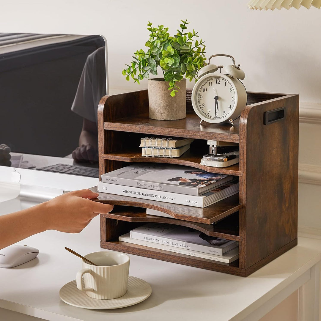 YMYNY Schreibtisch Organizer aus Holz, Dokumentenablage, A4, Aktenmagazinhalter Bücher, Sammler, mit