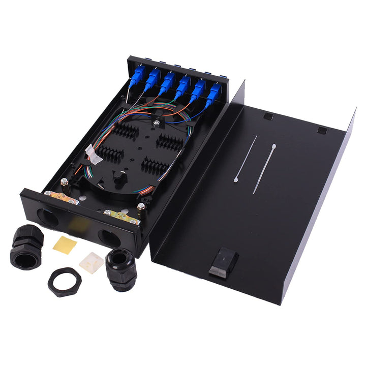 toolco SC SM 6Port Box +Kabel Wandmontage Glasfasergehäuse mit Spleissmodul und geladenem 6 Port SC-