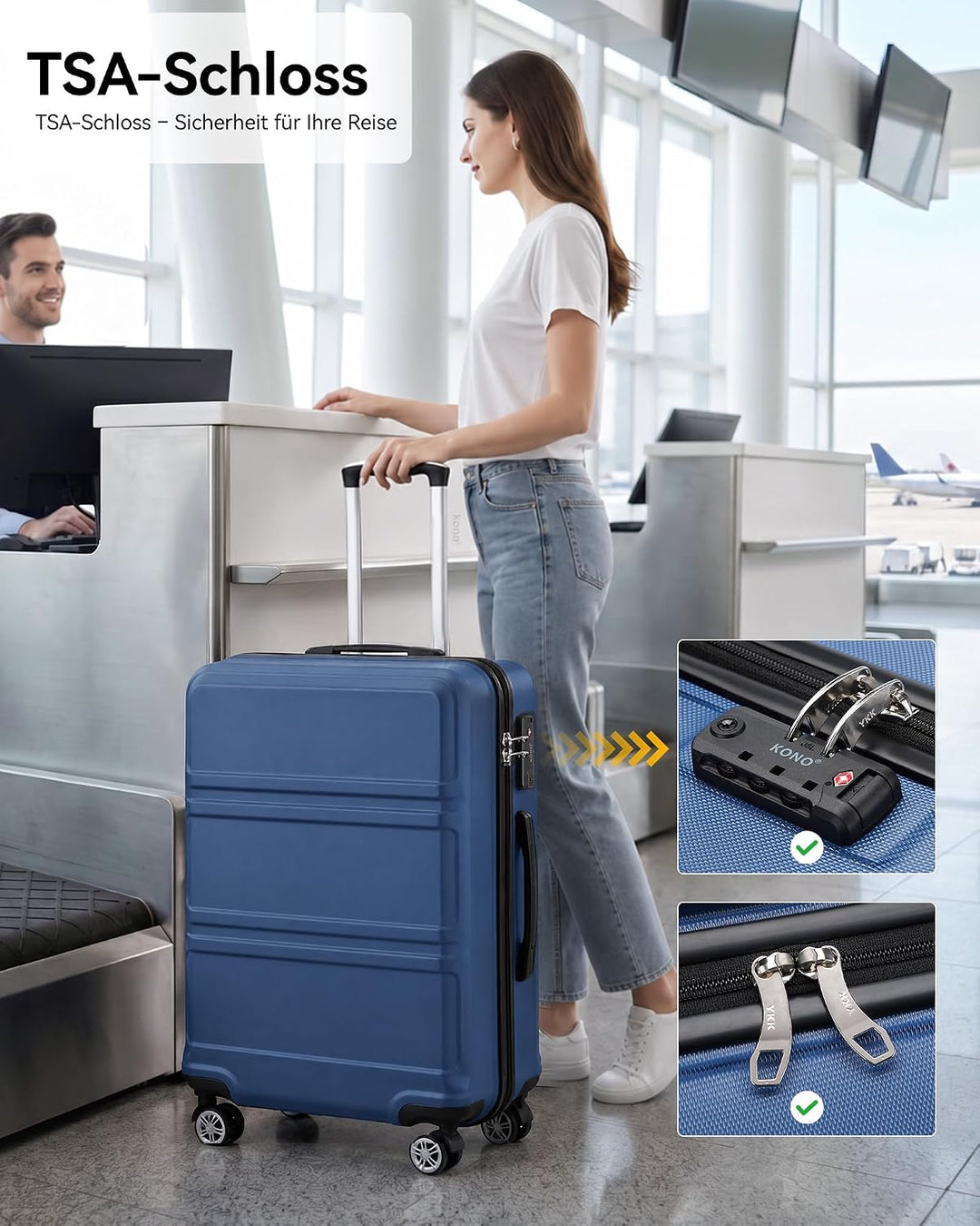 KONO Koffer Trolley Reisekoffer L (65cm) Dunkelblau, L (65cm) Dunkelblau