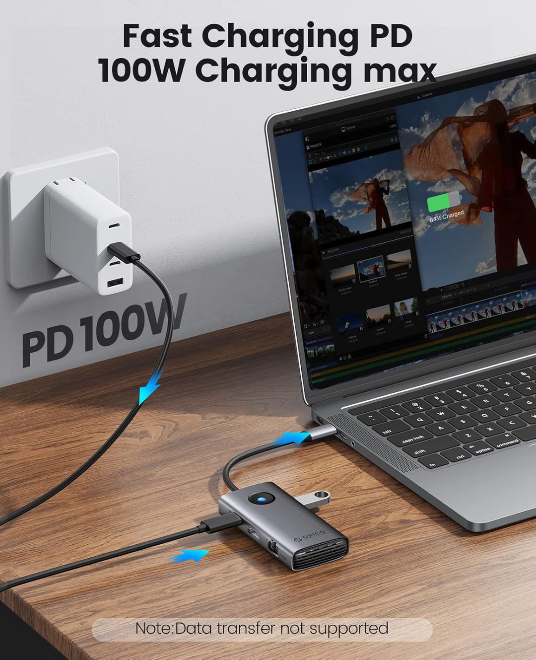 Docking Station, ORICO 6 in 1 USB C Hub mit 4K HDMI, 2.5G Ethernet, PD 100 W, 2 USB-A 3.0 Ports, 1 U