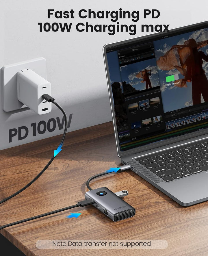 Docking Station, ORICO 6 in 1 USB C Hub mit 4K HDMI, 2.5G Ethernet, PD 100 W, 2 USB-A 3.0 Ports, 1 U